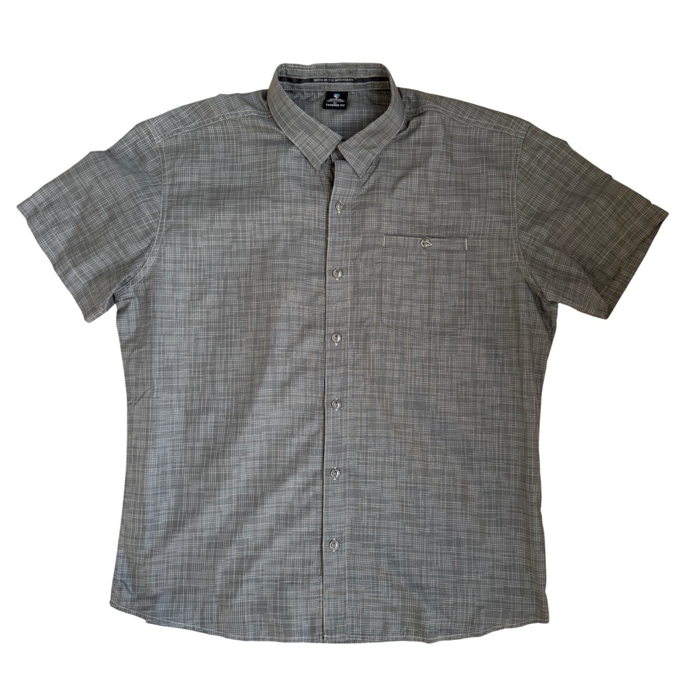 Kuhl Mens XL Tapered Fit Short Sleeve Button Down Shirt Gray Ripstop Pocket